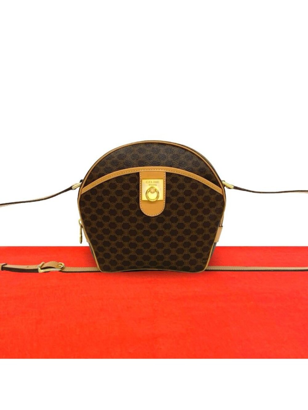 Celine Vintage Macadam Blason Pattern Triomphe Logo Ring Leather Shoulder Bag